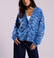 Women's fuzzy space-dye knit cardigan, view 2 - MRSLM