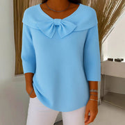 knitted bow solid color sweater, view 2 - MRSLM