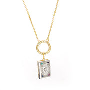 retro sterling silver book pendant, view 3 - MRSLM