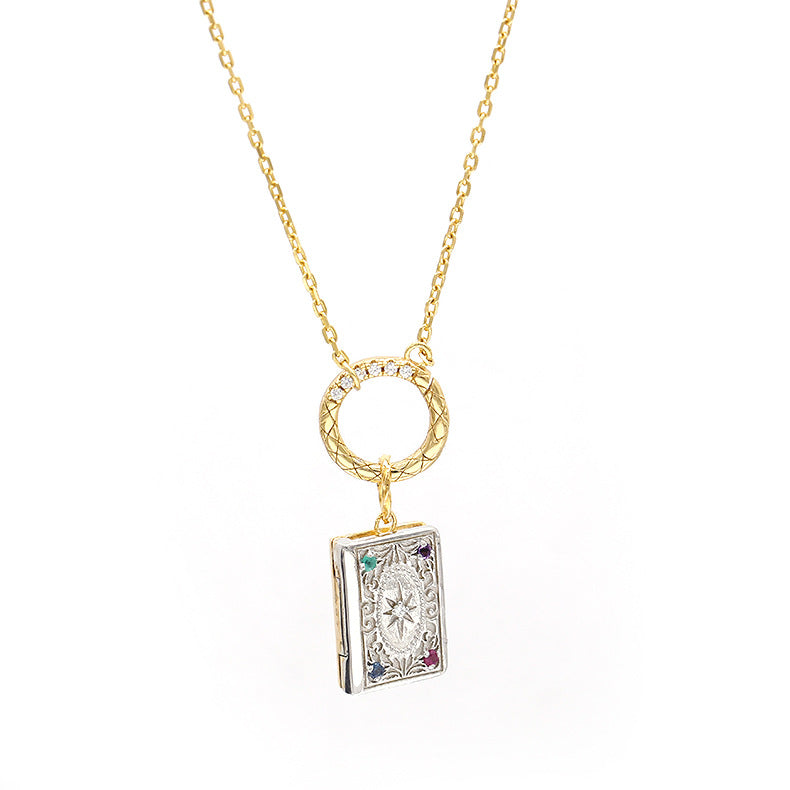 retro sterling silver book pendant, view 3 - MRSLM
