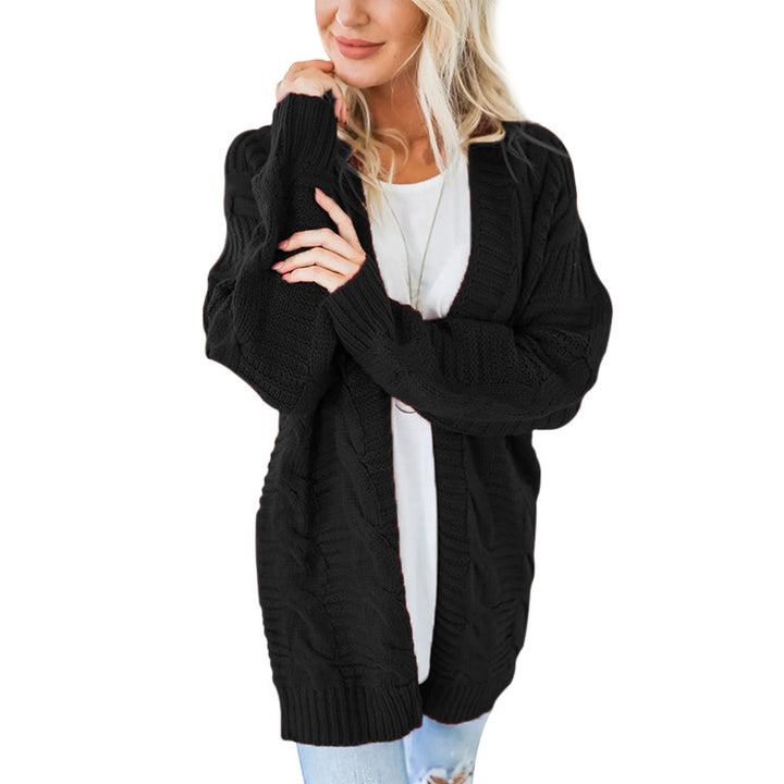 Women's Twist Cardigan Solid Color Mid-length Coarse Yarn Sweater