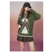 retro rhombus pullover sweater, view 3 - MRSLM