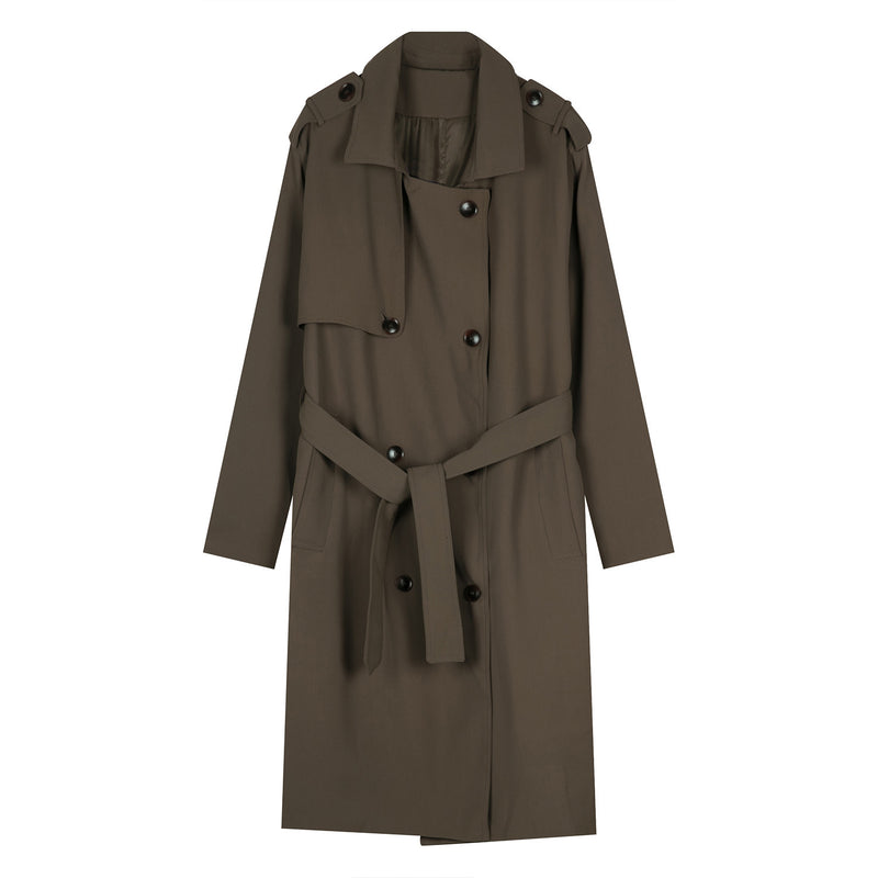 double breasted simple trench coat men with belt, view 5 - MRSLM