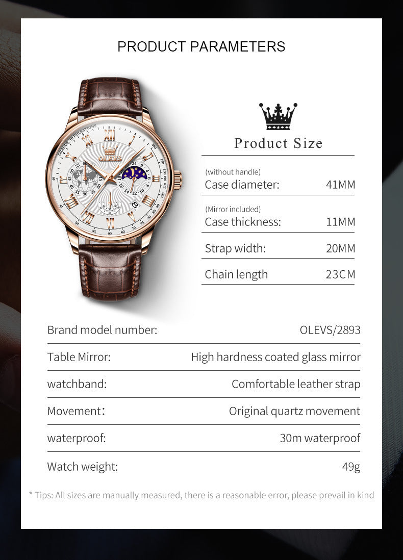multifunctional business quartz watch, view 6 - MRSLM