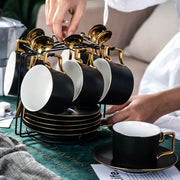Bone china coffee mug set with tray, view 4 - MRSLM