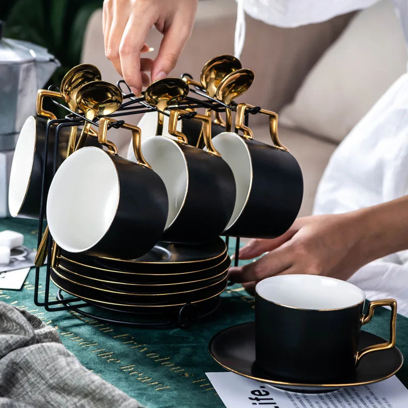 Bone china coffee mug set with tray, view 4 - MRSLM