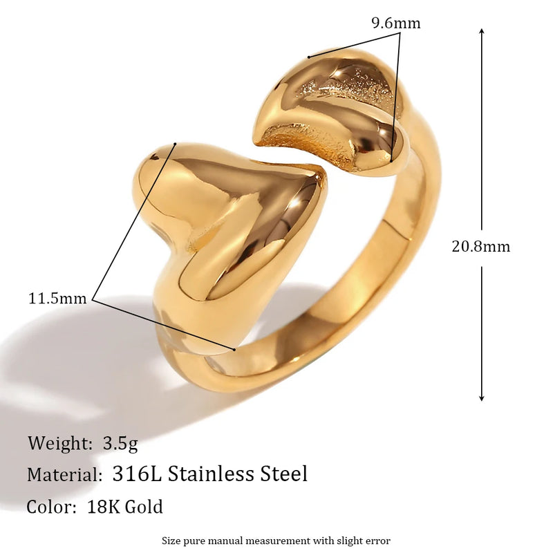 gold double heart open ring, view 2 - MRSLM