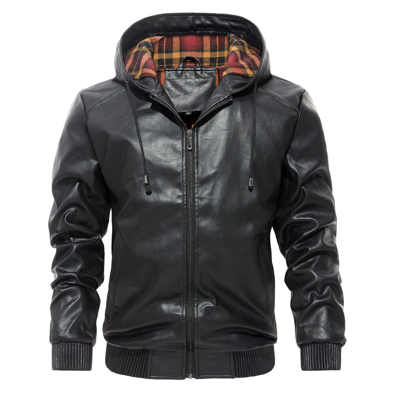 men's hooded PU leather jacket, view 6 - MRSLM