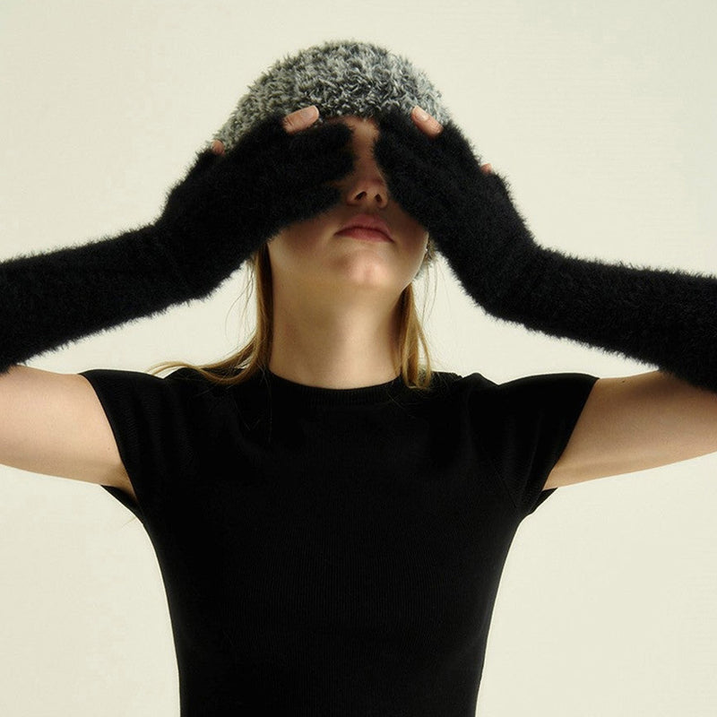 Women's long fingerless winter gloves, view 9 - MRSLM