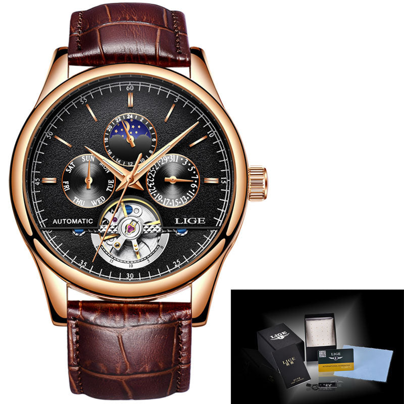 Men's automatic mechanical leather strap watch, view 5 - MRSLM