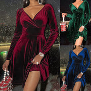 women's v-neck velvet swing dress - MRSLM