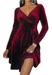 women's v-neck velvet swing dress, view 4 - MRSLM