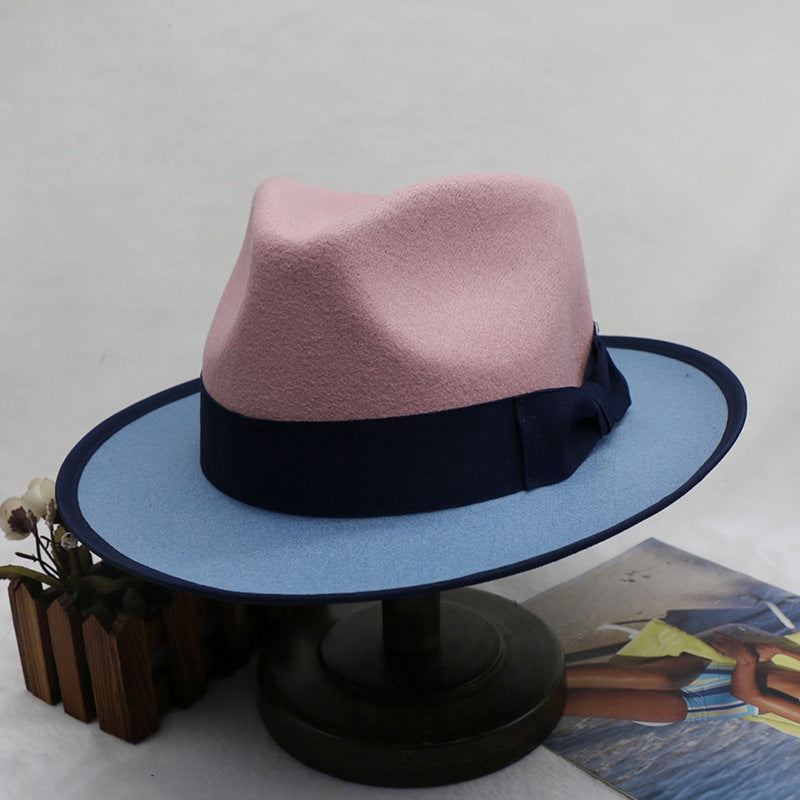 dual-color felt fedora hat, view 9 - MRSLM