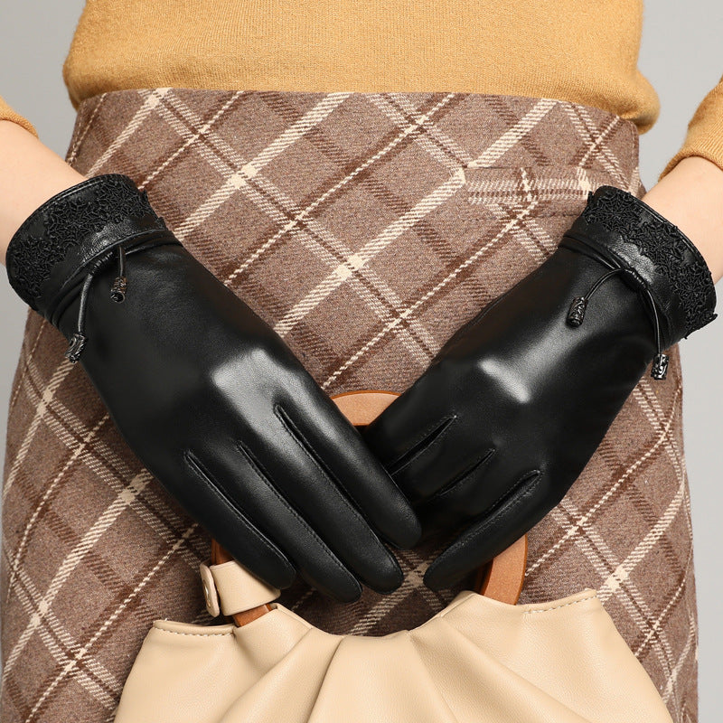 women's sheepskin warm cycling gloves, view 7 - MRSLM