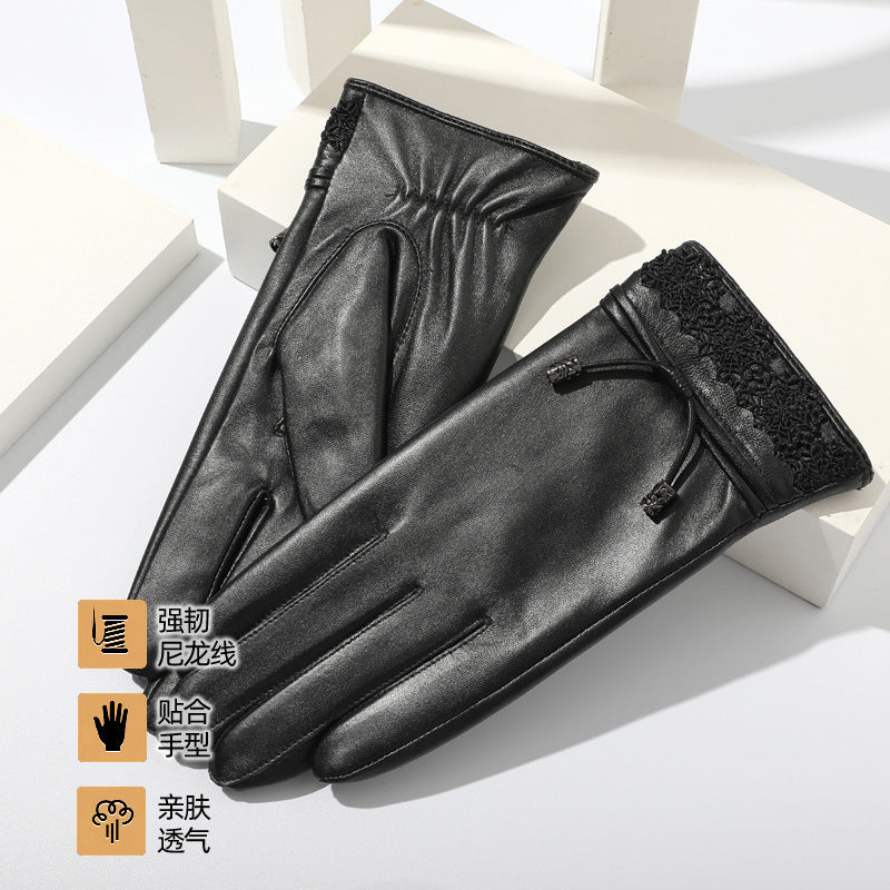 women's sheepskin warm cycling gloves, view 8 - MRSLM