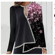 women's flower print v-neck asymmetric top, view 9 - MRSLM