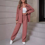 women's lapel cardigan casual suit set - MRSLM