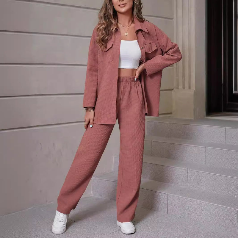 women's lapel cardigan casual suit set - MRSLM