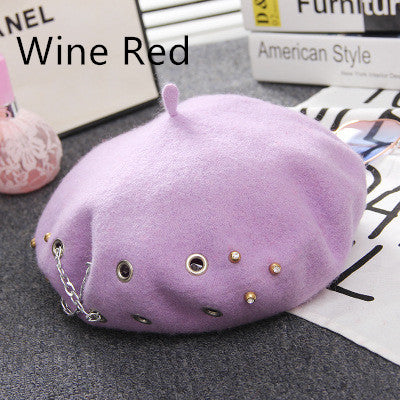 cross chain wool beret, view 9 - MRSLM