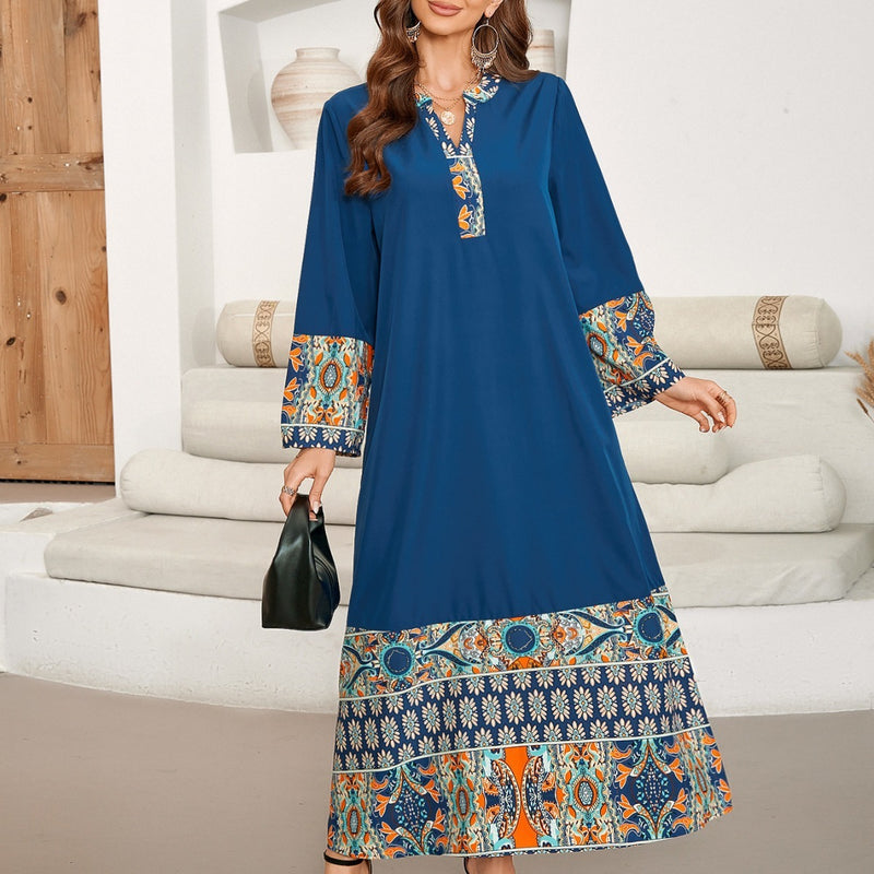 printed long v-neck chiffon dress, view 4 - MRSLM