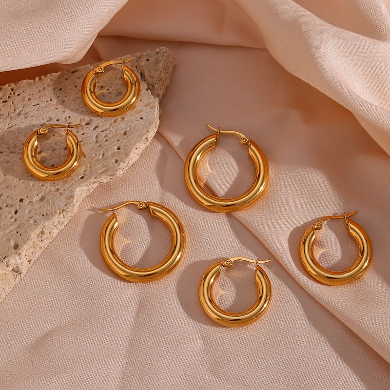 gold-plated stainless steel hoop earrings, view 10 - MRSLM