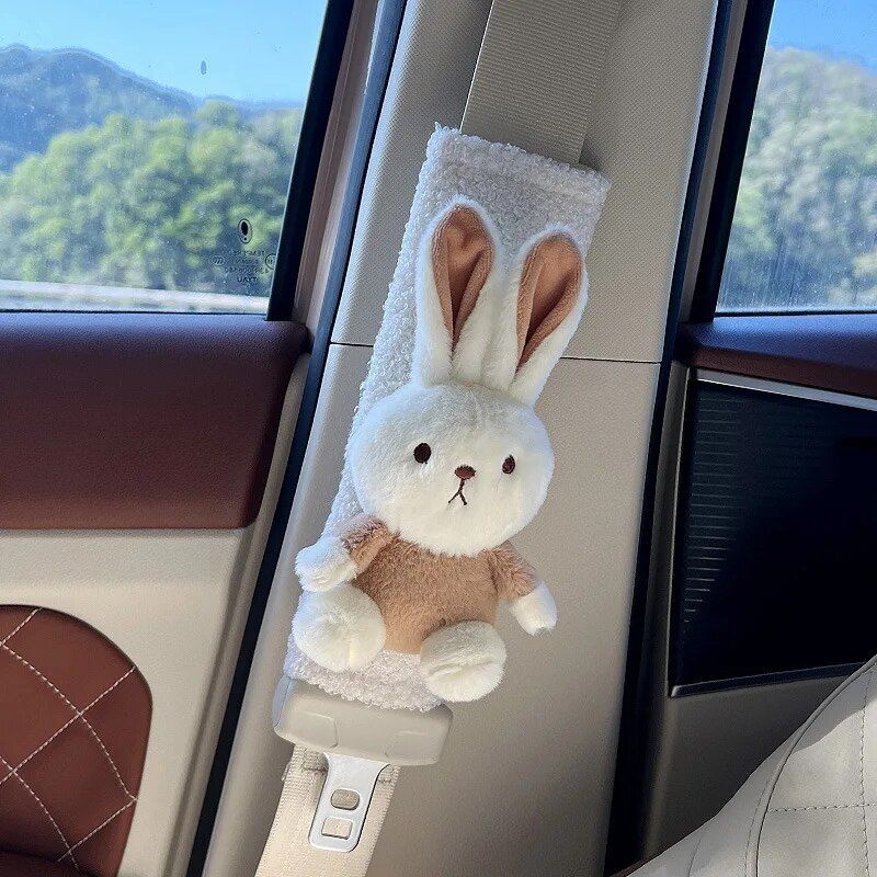 plush rabbit bear seat belt shoulder cover, view 7 - MRSLM