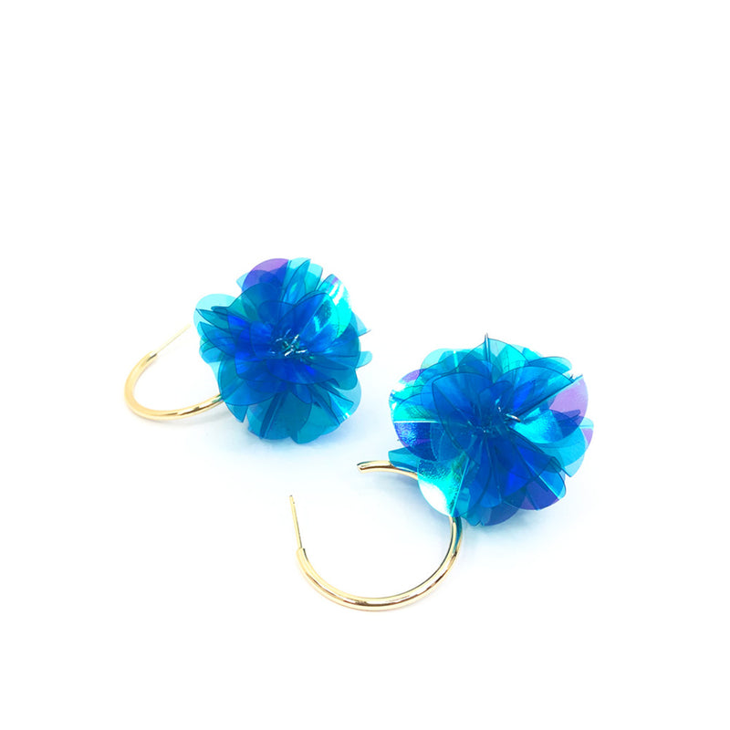 blue flower ball circle earrings, view 5 - MRSLM