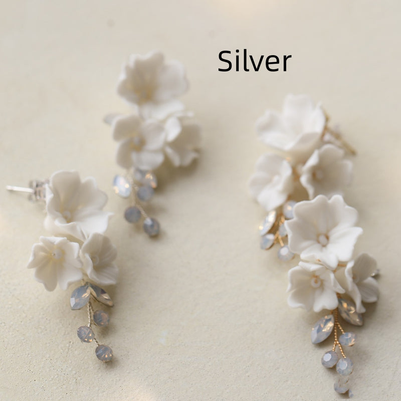 handmade ceramic flower earrings, view 7 - MRSLM
