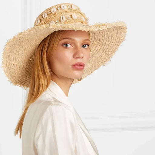 raffia sun hat with shell accents - MRSLM