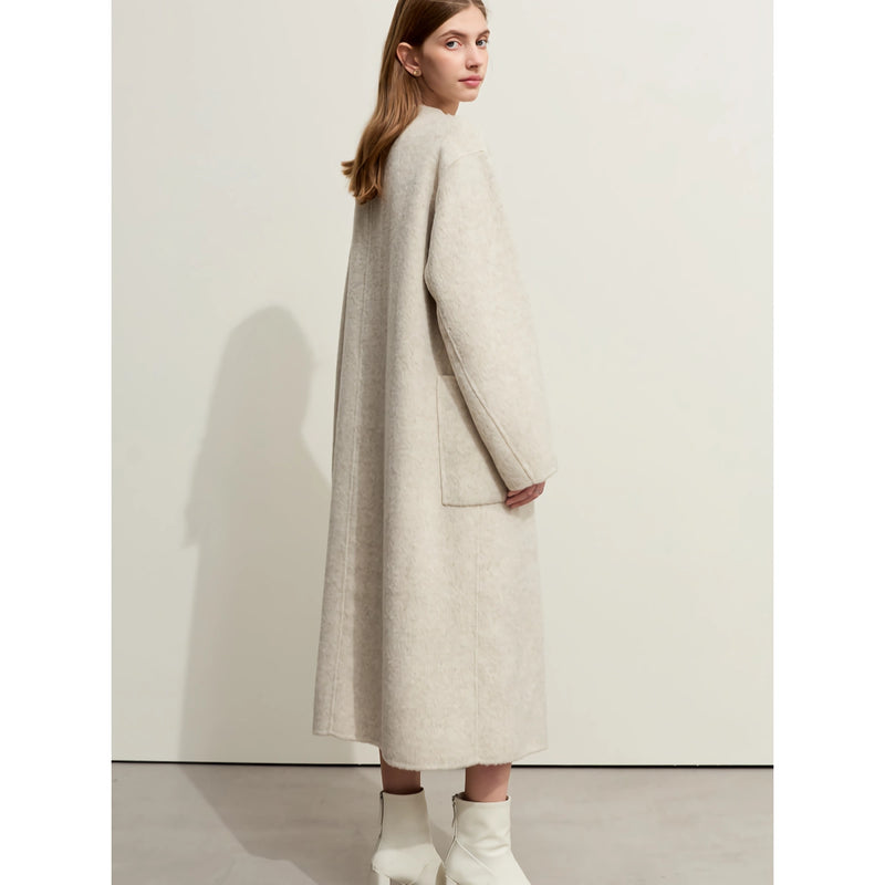 minimalist woolen long coat for women, view 5 - MRSLM