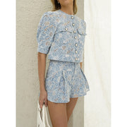 summer 2-piece printed shirt and shorts set, view 2 - MRSLM