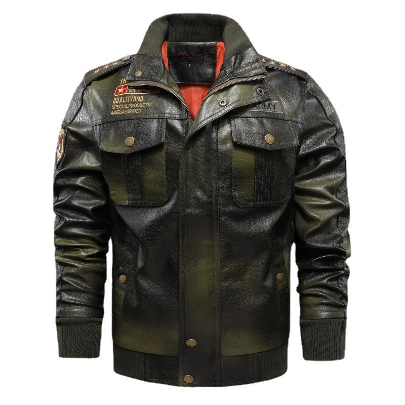 PU Leather Jacket Men's Stand-up Collar Slim Fit Short