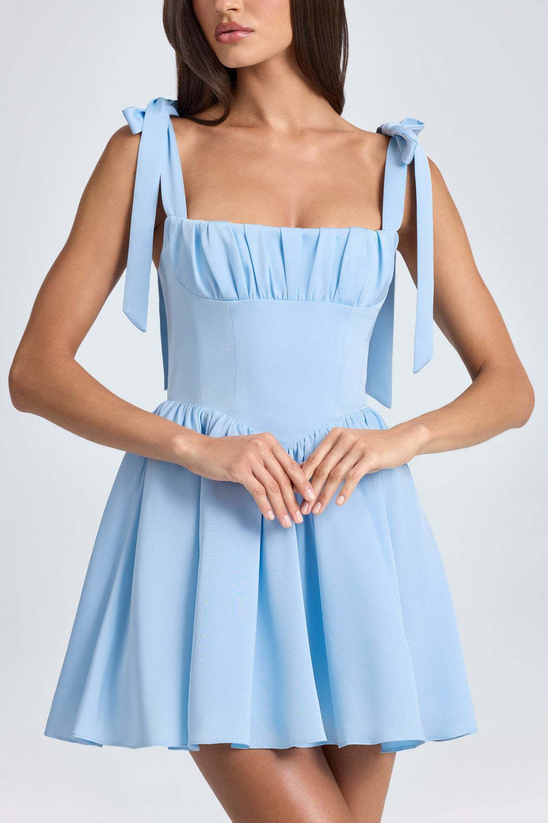Bow-tied strap backless short dress, view 9 - MRSLM