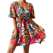 floral cross collar belted dress, view 5 - MRSLM
