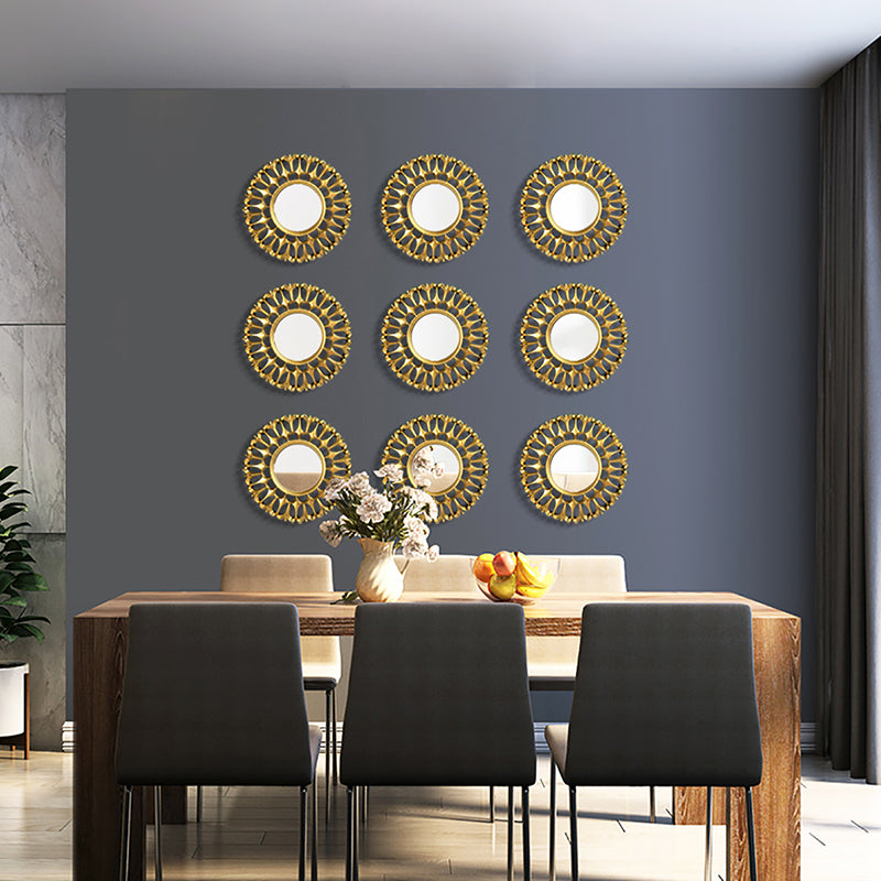 gold floral round wall mirror, view 5 - MRSLM