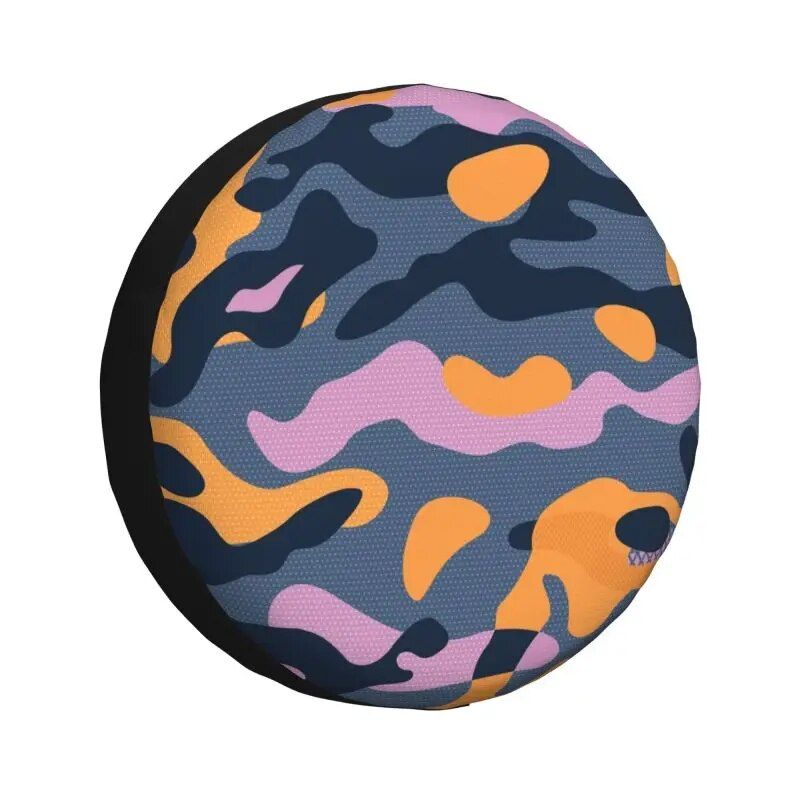 Rugged Camo Spare Tire Cover – Black Orange Camouflage Wheel Protector for Off-Road and Outdoor Vehicles