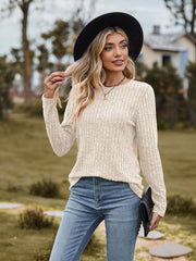 women's brushed cotton round neck long sleeve tee, view 7 - MRSLM