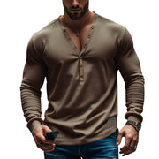 men's slim fit buttoned V-neck top, view 6 - MRSLM
