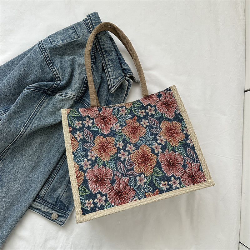 linen button vintage floral handbag, view 2 - MRSLM