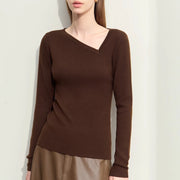 asymmetrical diagonal v-neck slim sweater, view 7 - MRSLM