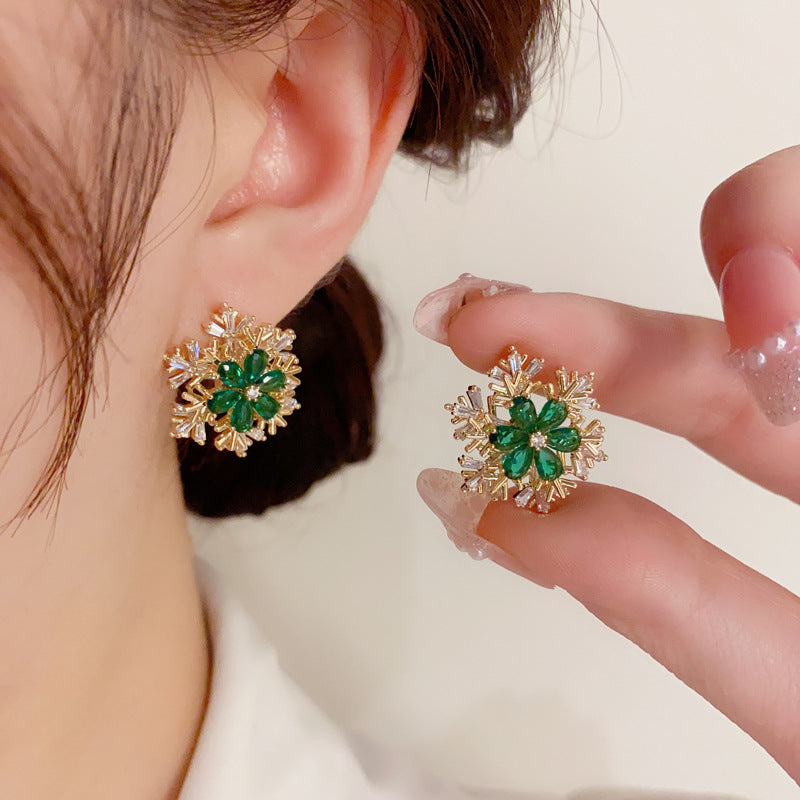rotatable zircon snowflake ear studs - MRSLM