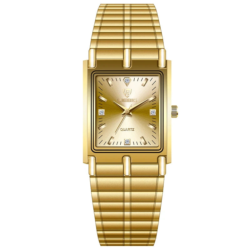 gold steel bracelet watch with square dial, view 4 - MRSLM