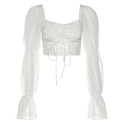 square collar long sleeve crop top, view 3 - MRSLM