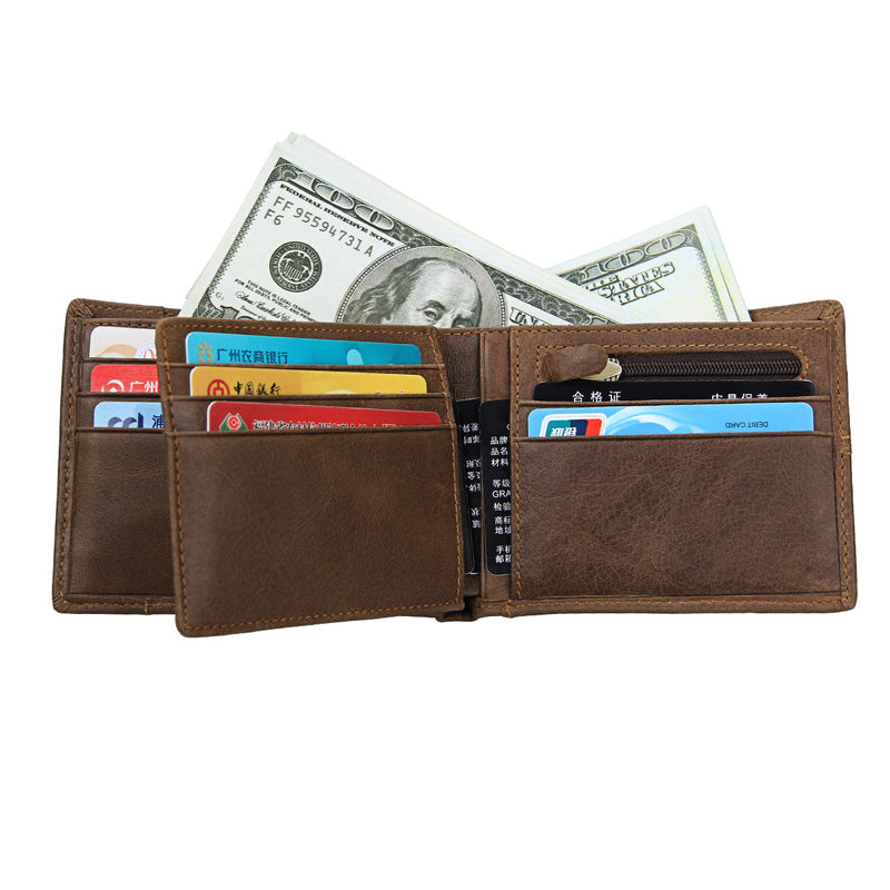 crazy horse leather short wallet, view 2 - MRSLM