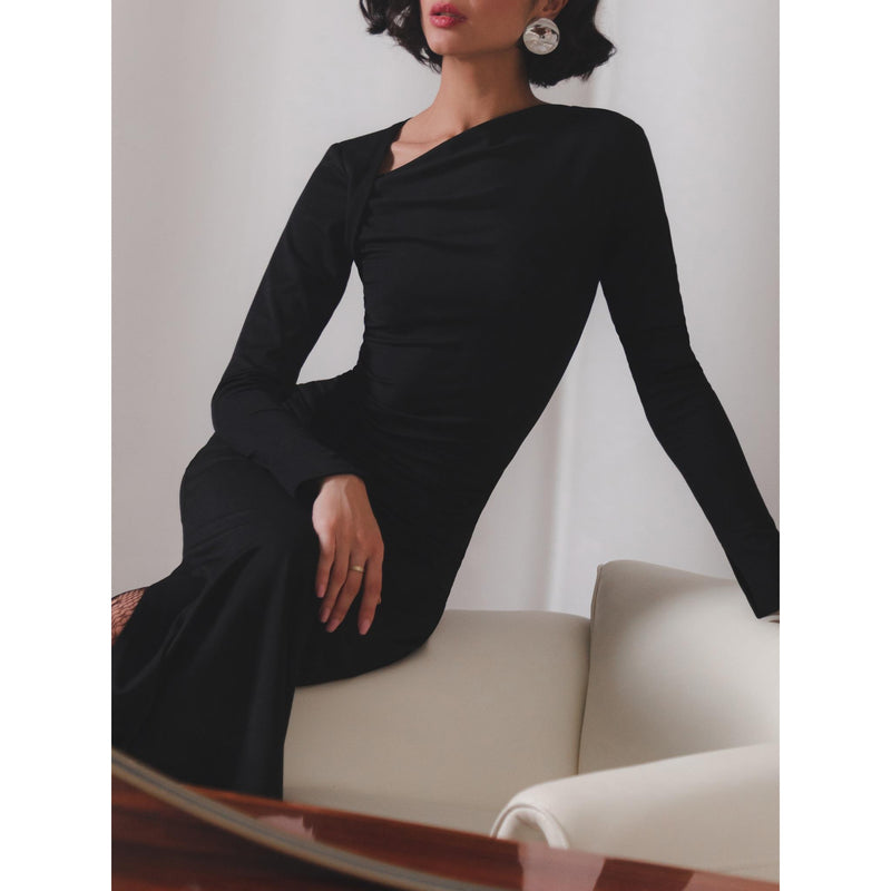 elegant black bodycon dress, view 3 - MRSLM