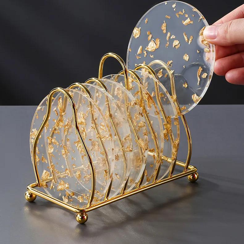 Acrylic gold foil coaster set, view 9 - MRSLM