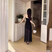 Long black sheath sling dress, view 3 - MRSLM