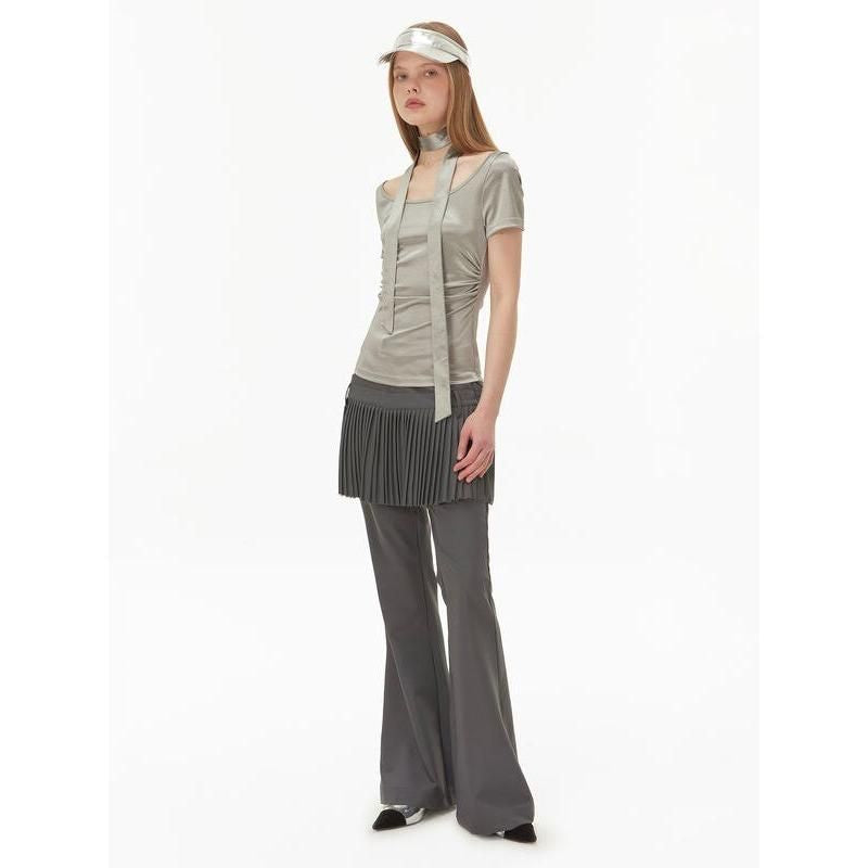metallic silver pleated tank top, view 4 - MRSLM