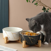 marble pet bowl with bamboo stand, view 6 - MRSLM