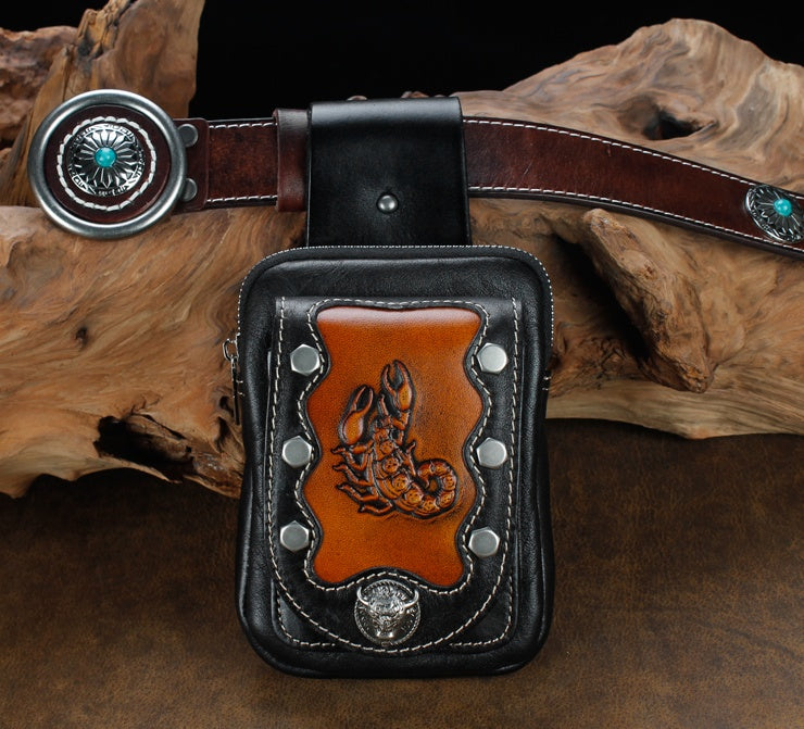 men's leather belt pouch waist bag, view 5 - MRSLM